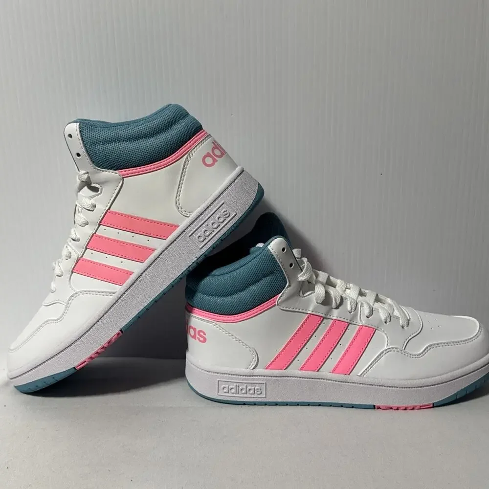 Adidas Hoops Mid 3.0 K White Pink Teal HQ1256 Kids Youth Size 7 Men 7 Womens 8.5